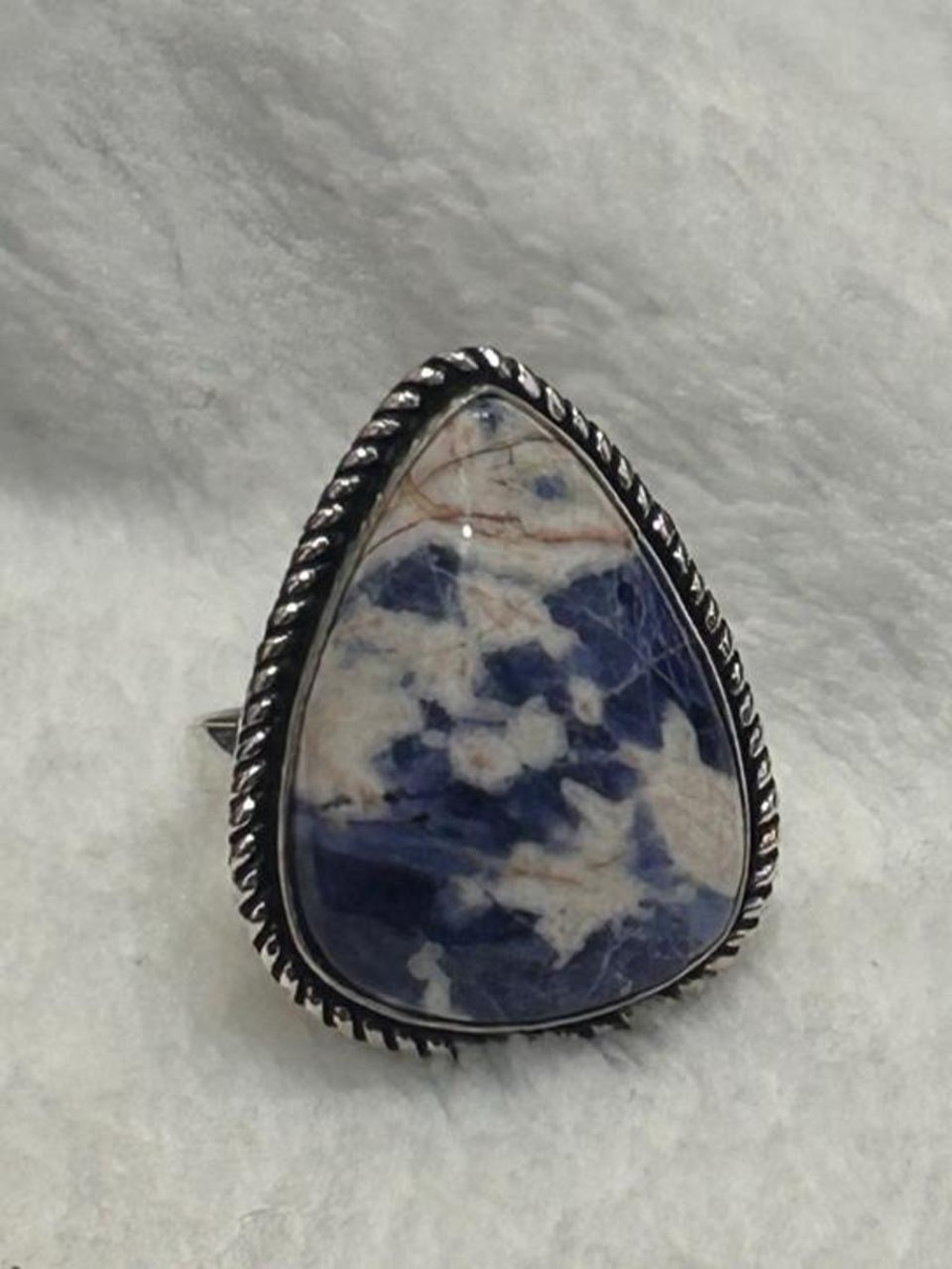 Handcrafted Sodalite Teardrop Ring in 925 Silver Setting